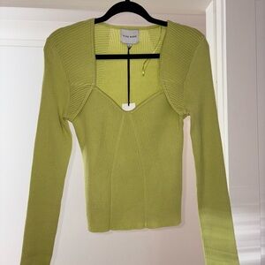 Pink Rose Light Green Ribbed Sweater